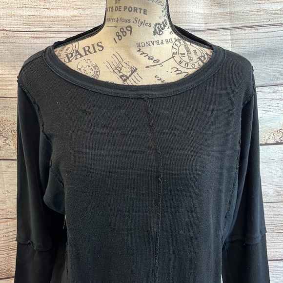 Michael Stars Original Tee Long Sleeves Black Raw Edges One size - Picture 2 of 9